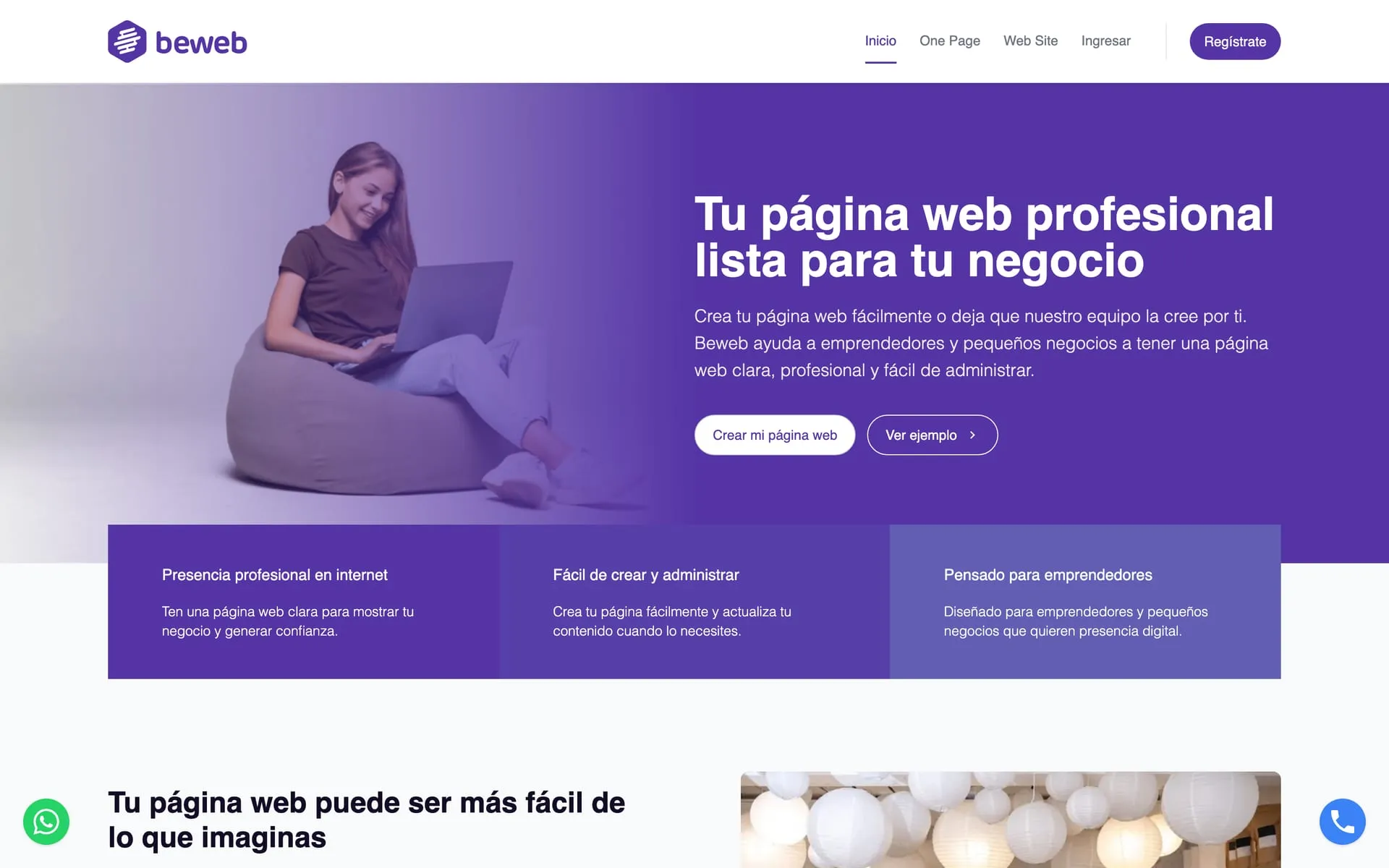 Web de BeWeb, la plataforma para crear y administrar sitios web por bloques