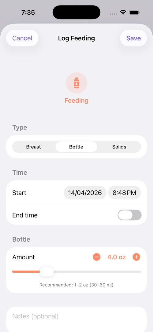BabyTracker Feeding