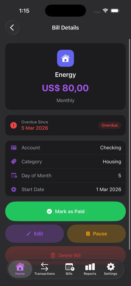 FinFlow Bills Details
